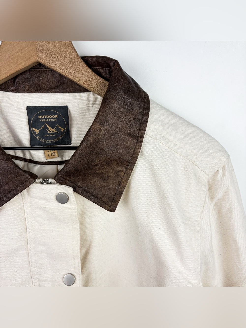 Chore Jacket Barn Coat 100% Cotton Canvas Leather Collar Quilted Outdoor White - Picture 3 of 7